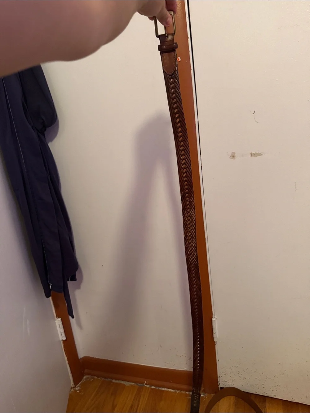Braided Brown Leather Belt with Brass Buckle
